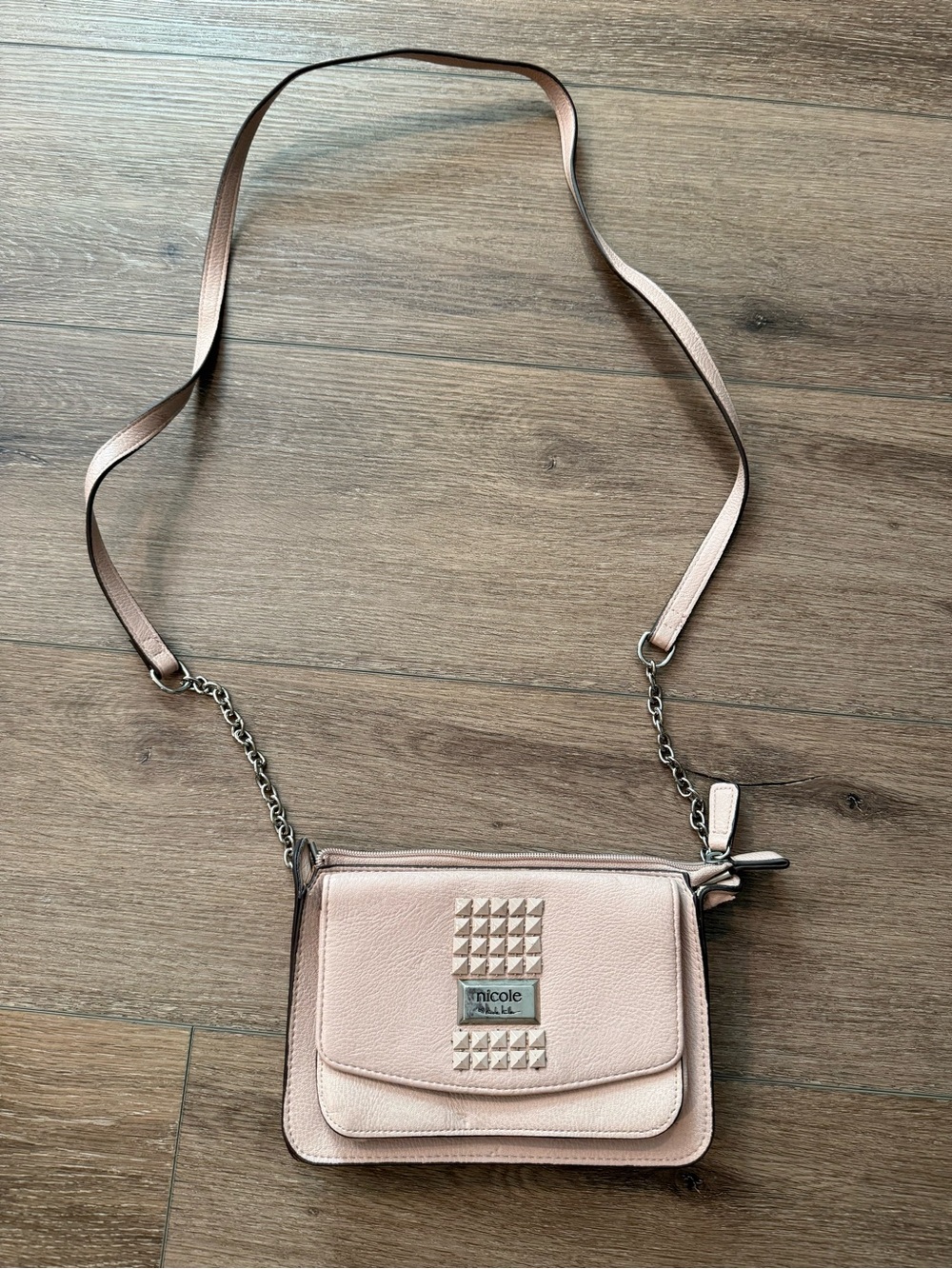 Nicole Miller Light Pink Studded Crossbody Bag